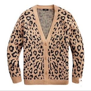 J. Crew V-neck Relaxed Cotton Leopard Print Sweater Cardigan Size Small
